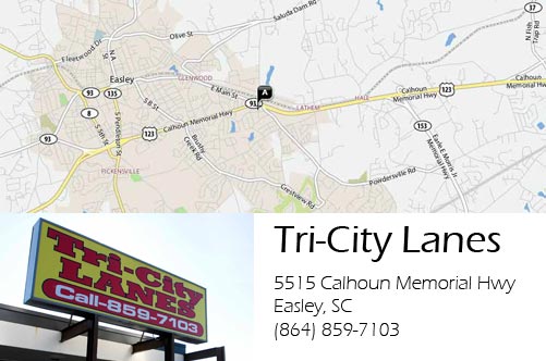Tri-City Lanes 5515 Cahoun Memorial Hwy, Easley, SC (864) 859-7103